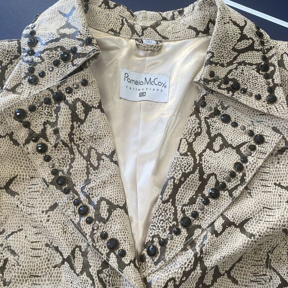 Pamela McCoy Collections Genuine Leather Studded Jacket Blazer Animal Print‎ 1X - Picture 10 of 14